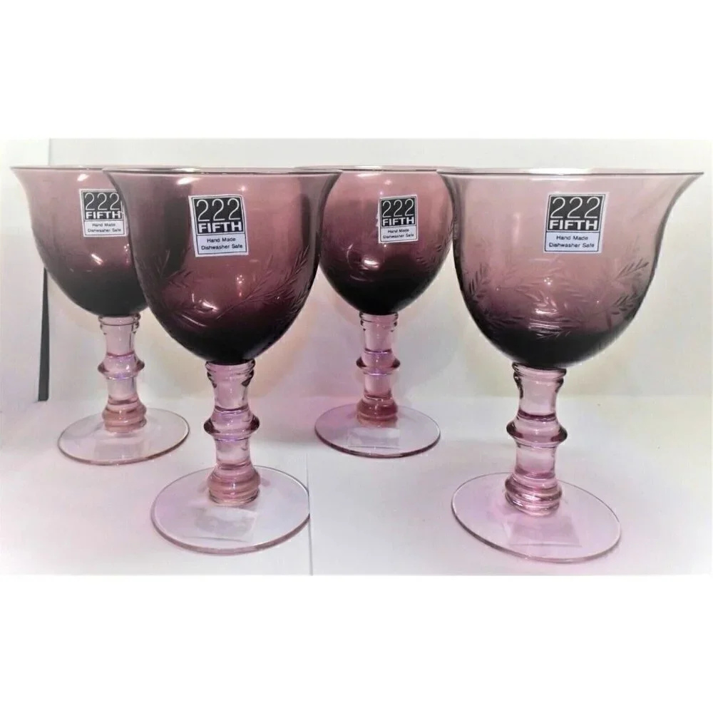 222 Fifth Set of 4 Olivia stemmed wine glasses purple new